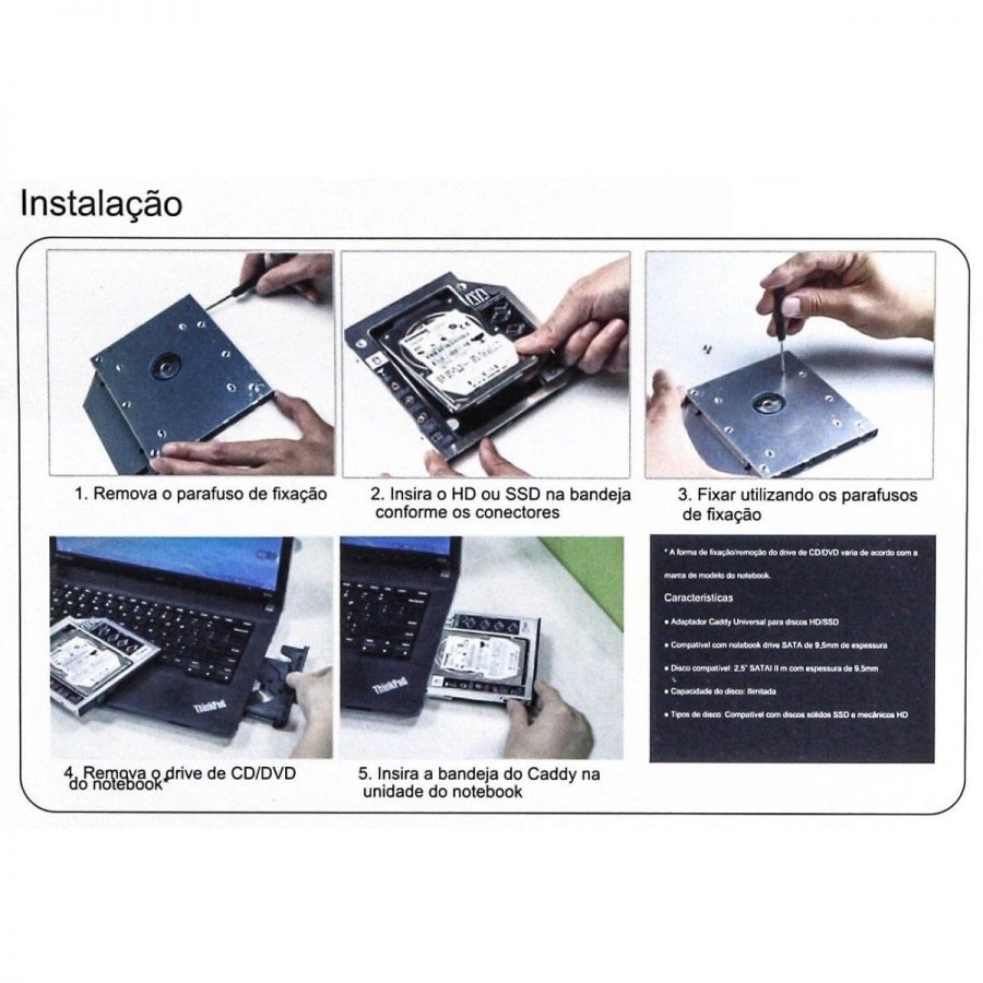 Adaptador para Hd 2.5 SATA DVD Drive Caddy 12,7mm Notebook - Imagem 6
