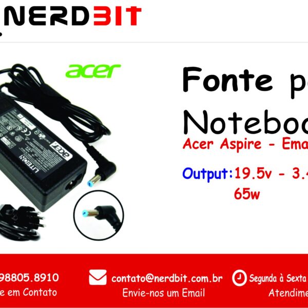 Fonte Acer Aspire Emachines Liteon 19.5v 3.42A 65W